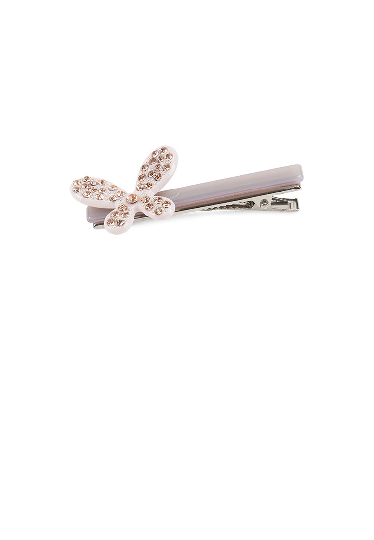 Simple And Sweet Pink Butterfly Hair Clip With Cubic Zirconia - Luxurious Look - Vibrant Color