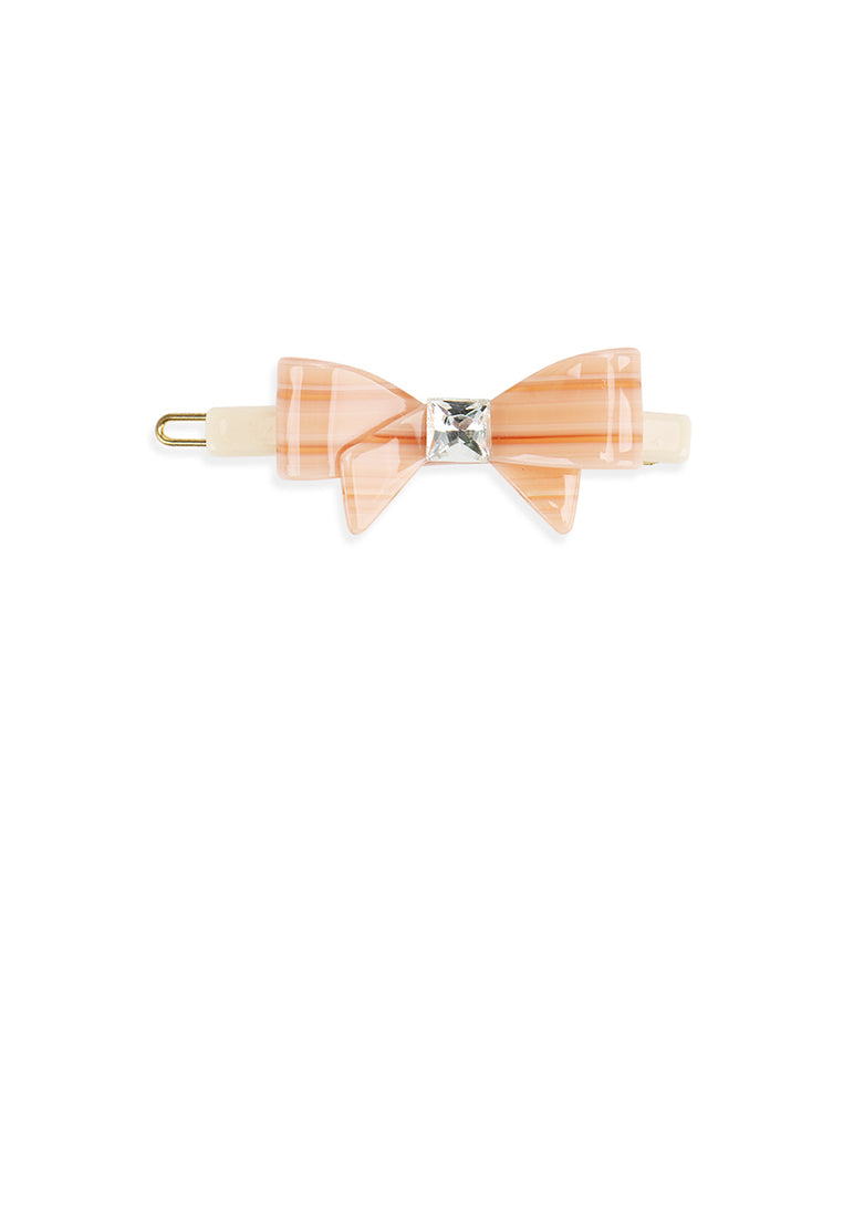 Sweet And Cute Orange Ribbon Hair Clip With Cubic Zirconia - Luxurious Look