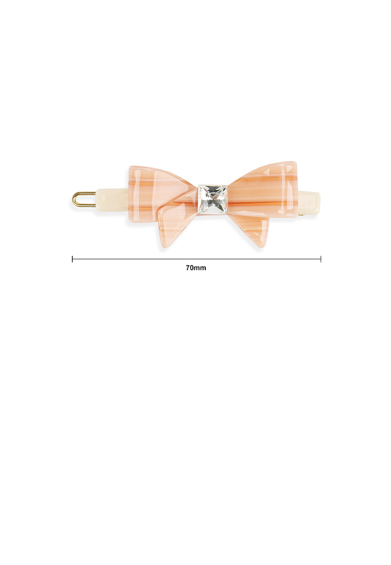 Sweet And Cute Orange Ribbon Hair Clip With Cubic Zirconia - Luxurious Look