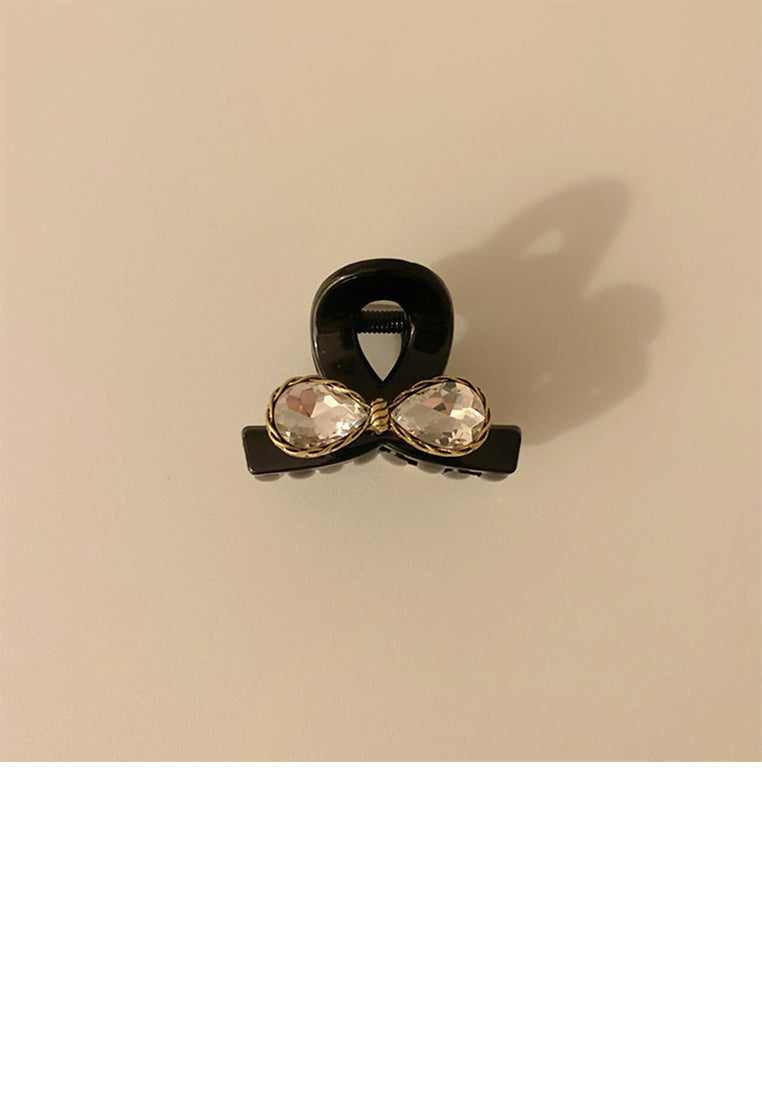 Simple Sweet Ribbon Geometric Hair Claw With Cubic Zirconia - Elegant Hairpiece - Luxurious Look