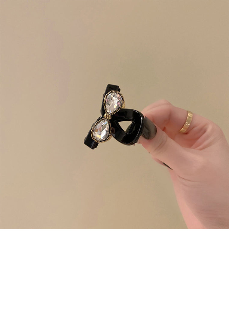 Simple Sweet Ribbon Geometric Hair Claw With Cubic Zirconia - Elegant Hairpiece - Luxurious Look