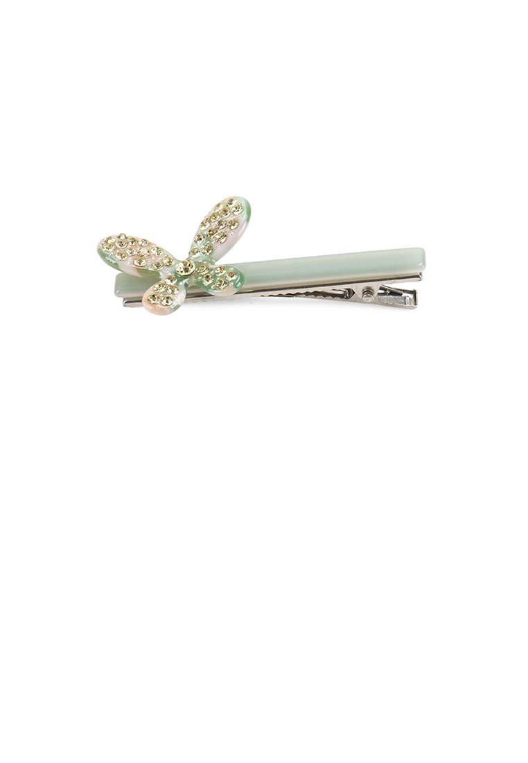 Simple And Sweet Green Butterfly Hair Clip With Cubic Zirconia - Luxurious Look