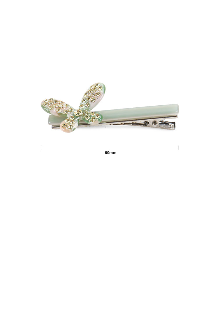 Simple And Sweet Green Butterfly Hair Clip With Cubic Zirconia - Luxurious Look