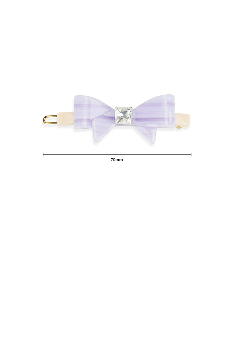 Sweet And Cute Purple Ribbon Hair Clip With Cubic Zirconia - Luxurious Look