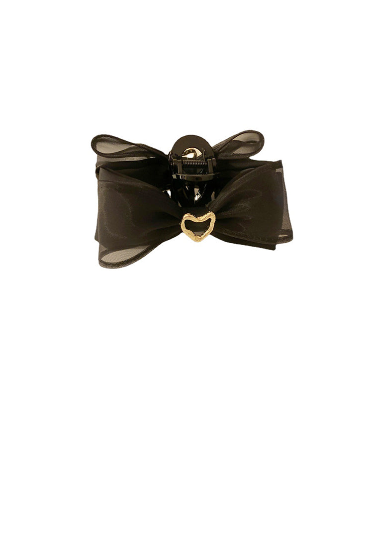 Fashion And Simple Heart-Shaped Black Mesh Ribbon Hair Claw - Elegant Hairpiece