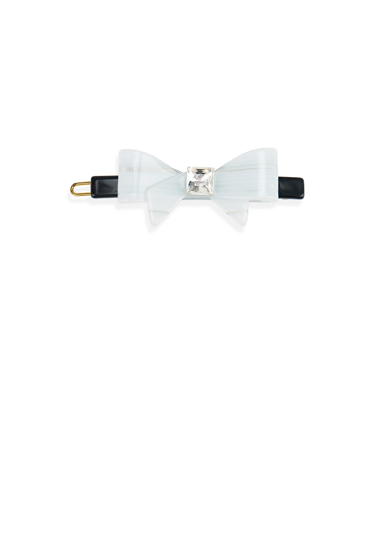 Sweet And Cute White Ribbon Hair Clip With Cubic Zirconia - Luxurious Look