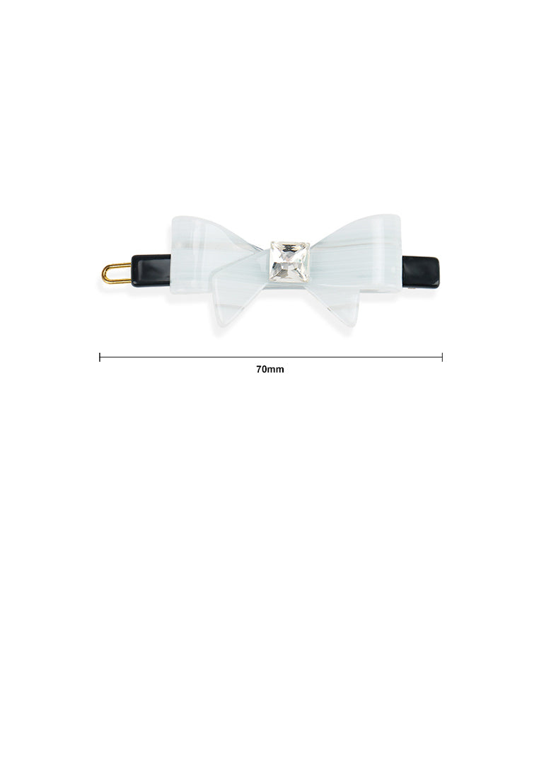 Sweet And Cute White Ribbon Hair Clip With Cubic Zirconia - Luxurious Look