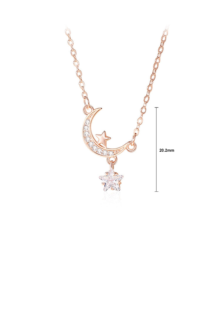 925 Sterling Silver Plated Rose Gold Fashion Temperament Moon Star Pendant with Cubic Zirconia and Necklace - Luxurious Look