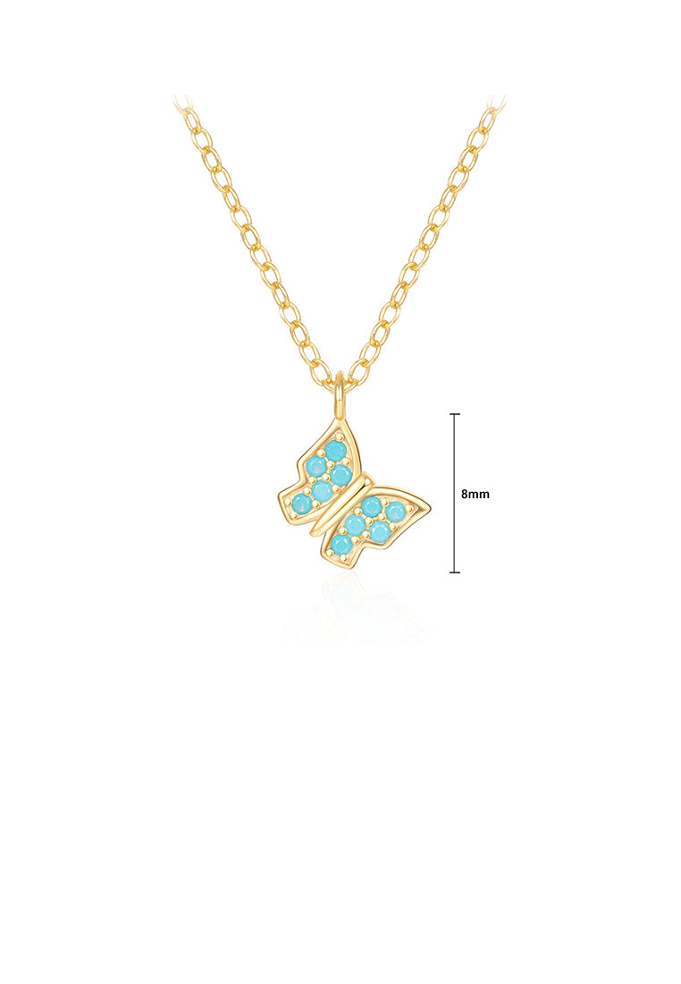 925 Sterling Silver Plated Gold Fashion Simple Butterfly Pendant with Imitation Turquoise and Necklace