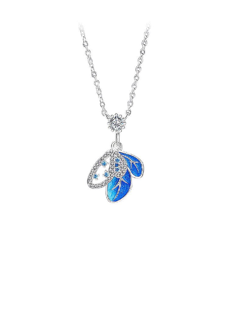 925 Sterling Silver Fashion Temperament Enamel Blue Butterfly Pendant with Cubic Zirconia and Necklace - Luxurious Look