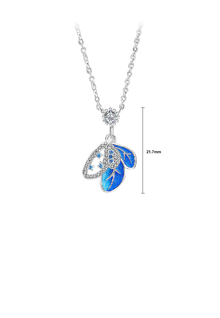 925 Sterling Silver Fashion Temperament Enamel Blue Butterfly Pendant with Cubic Zirconia and Necklace - Luxurious Look