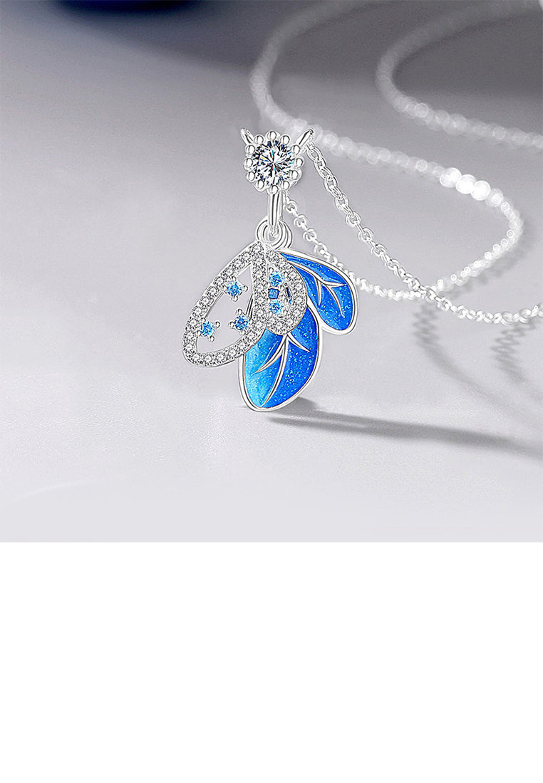 925 Sterling Silver Fashion Temperament Enamel Blue Butterfly Pendant with Cubic Zirconia and Necklace - Luxurious Look