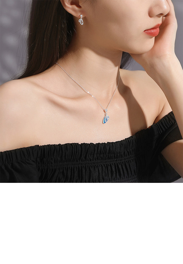 925 Sterling Silver Fashion Temperament Enamel Blue Butterfly Pendant with Cubic Zirconia and Necklace - Luxurious Look