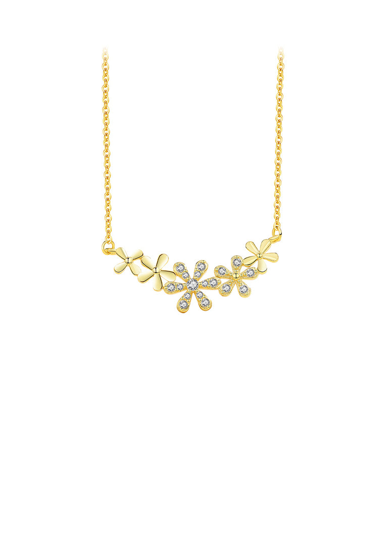 925 Sterling Silver Plated Gold Fashion and Elegant Flower Pendant with Cubic Zirconia and Necklace - Luxurious Look
