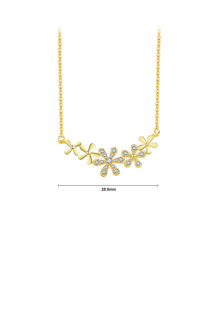 925 Sterling Silver Plated Gold Fashion and Elegant Flower Pendant with Cubic Zirconia and Necklace - Luxurious Look