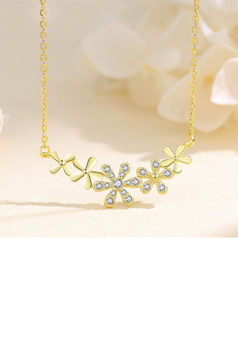 925 Sterling Silver Plated Gold Fashion and Elegant Flower Pendant with Cubic Zirconia and Necklace - Luxurious Look