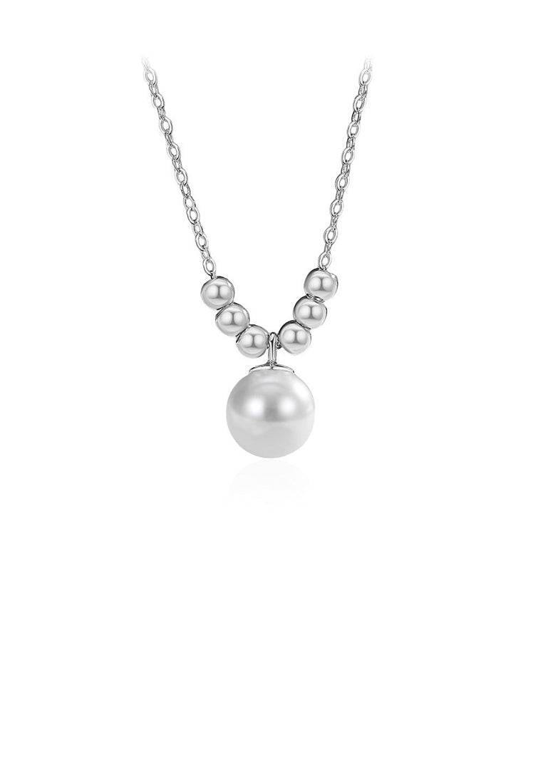 925 Sterling Silver Simple and Elegant Imitation Pearl Beaded Pendant with Necklace - Luxurious Look