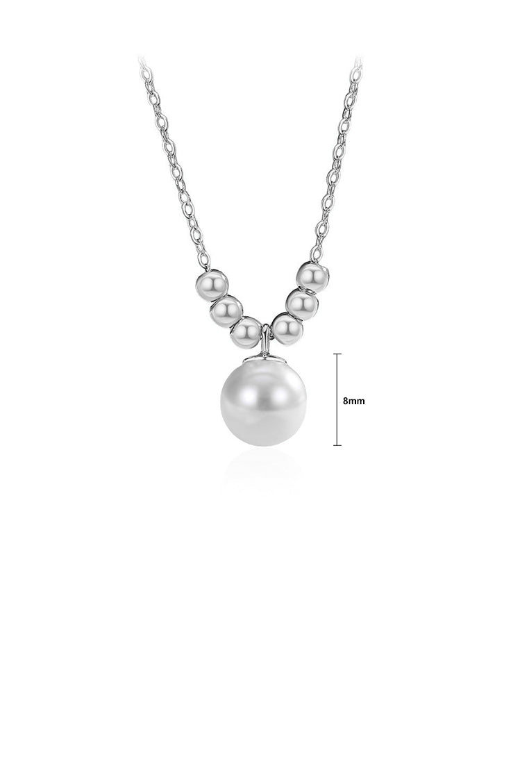 925 Sterling Silver Simple and Elegant Imitation Pearl Beaded Pendant with Necklace - Luxurious Look