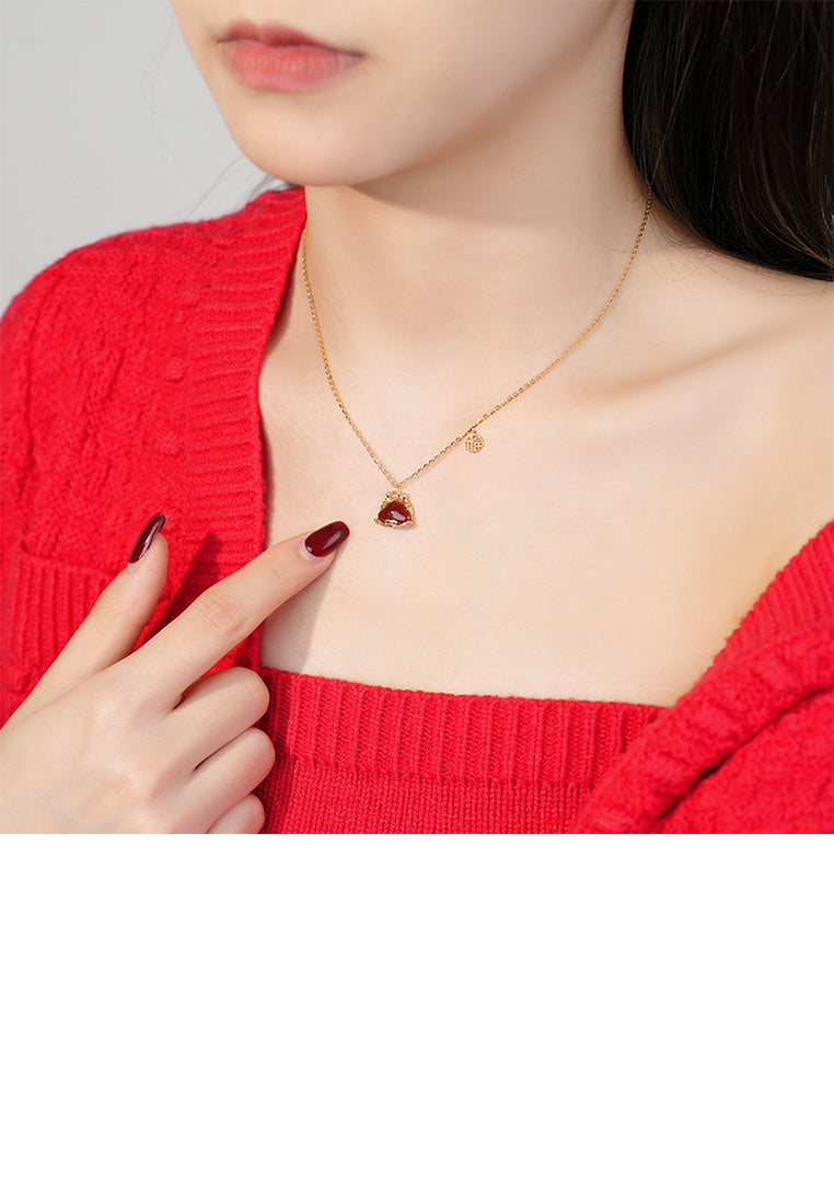 925 Sterling Silver Plated Gold Fashion Vintage Zodiac Dragon Pendant with Imitation Agate and Necklace