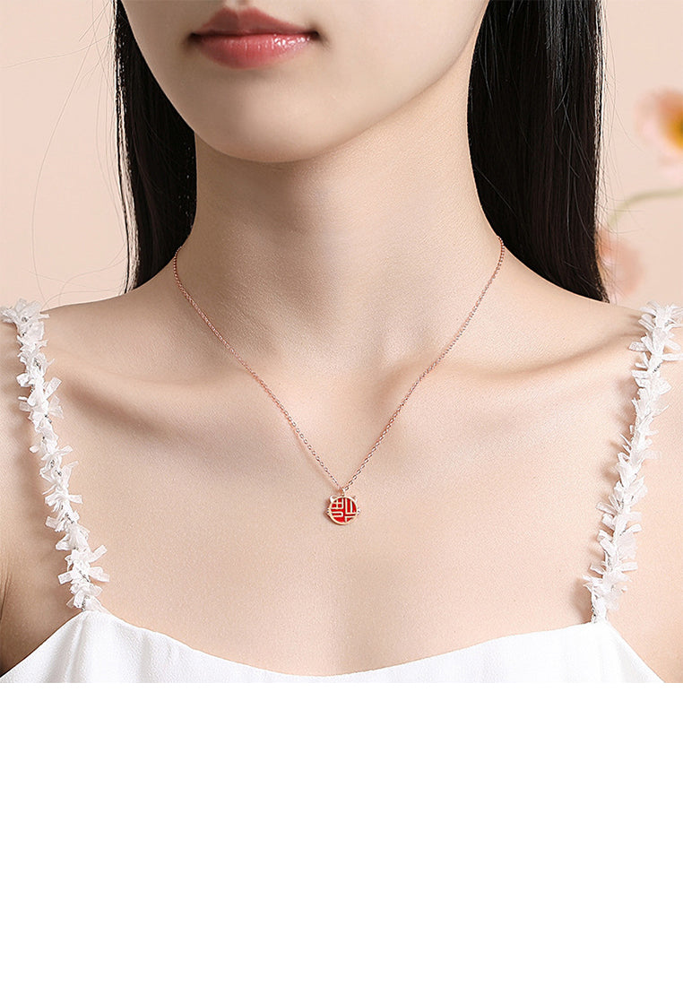 925 Sterling Silver Plated Rose Gold Fashion Vintage Cat Imitation Agate Pendant with Necklace