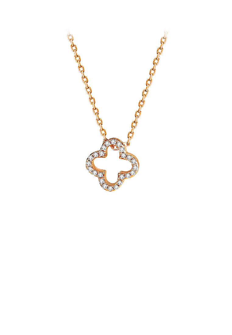 925 Sterling Silver Plated Rose Gold Fashion Simple Hollow Four-leafed Clover Pendant with Cubic Zirconia and Necklace - Luxurious Look