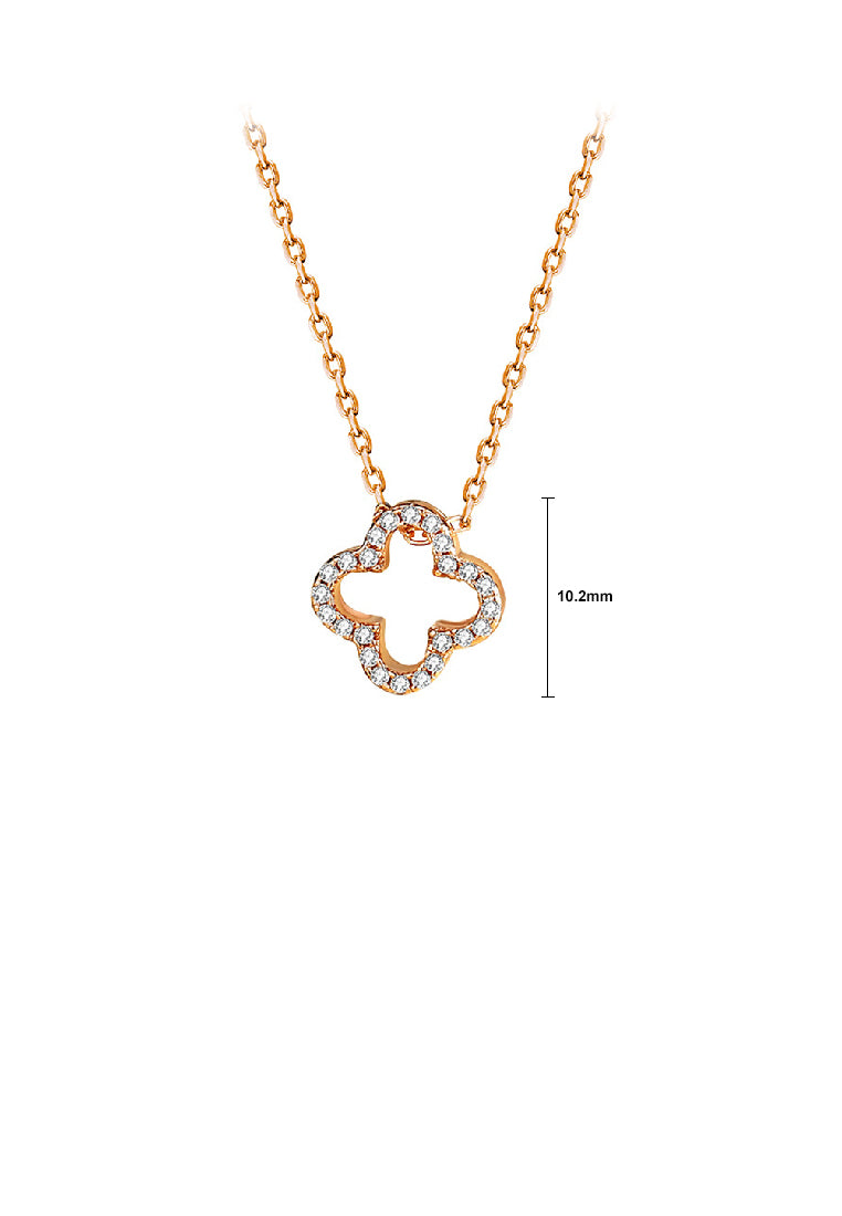 925 Sterling Silver Plated Rose Gold Fashion Simple Hollow Four-leafed Clover Pendant with Cubic Zirconia and Necklace - Luxurious Look