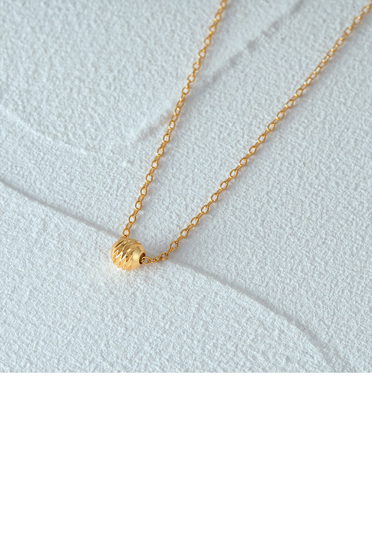 925 Sterling Silver Plated Gold Simple and Fashion Geometric Bead Pendant with Necklace
