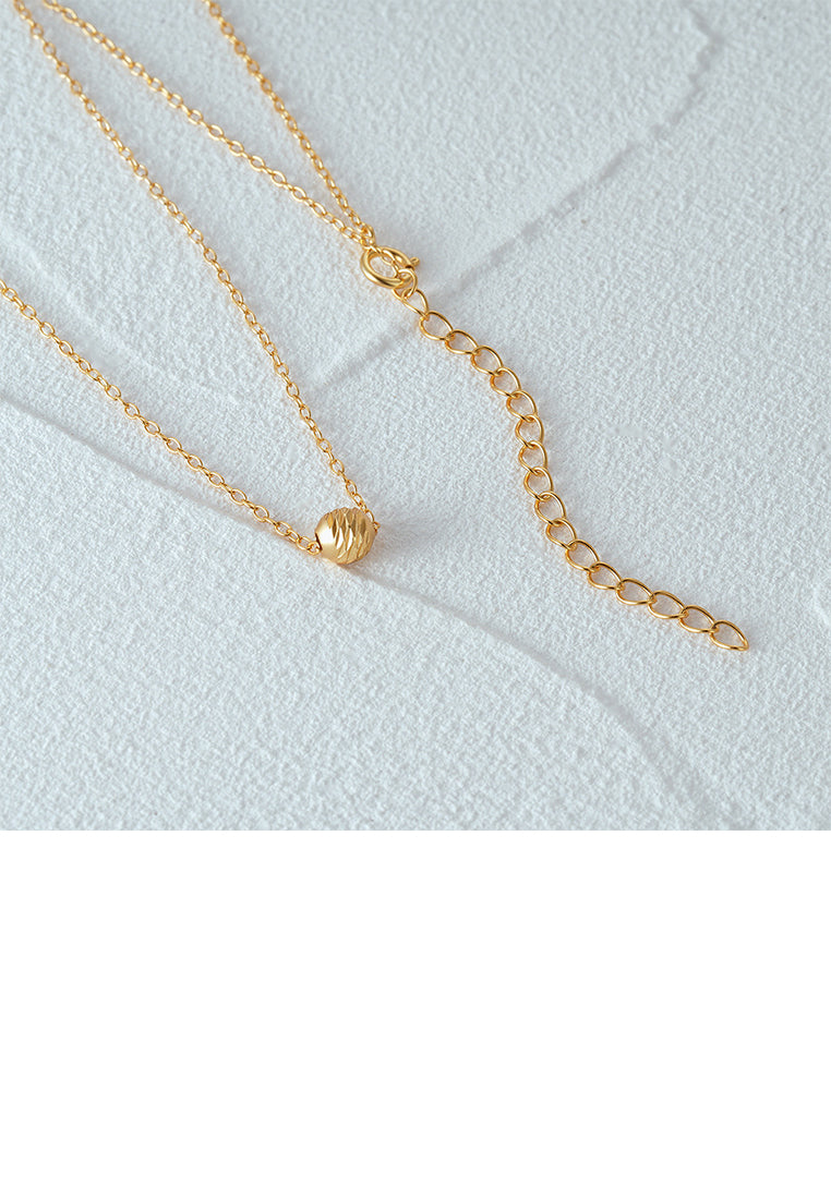 925 Sterling Silver Plated Gold Simple and Fashion Geometric Bead Pendant with Necklace