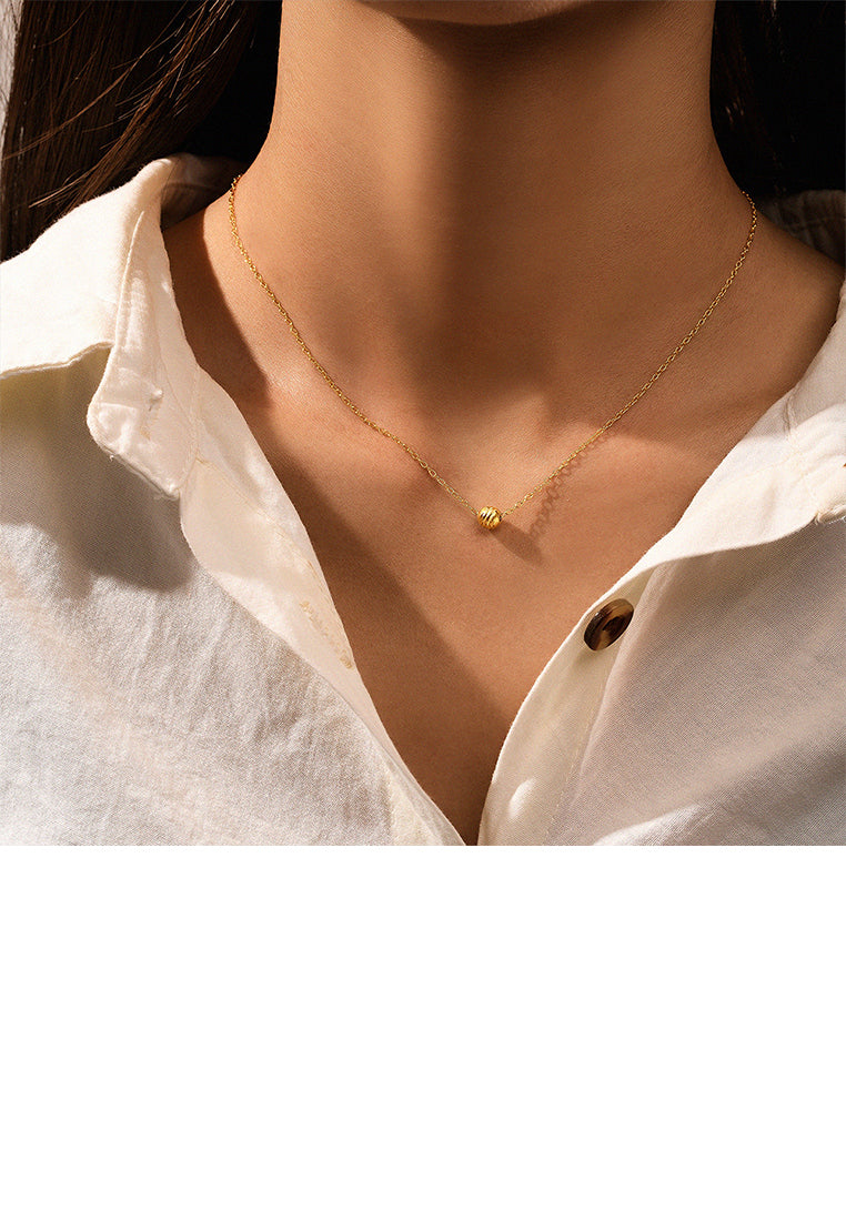 925 Sterling Silver Plated Gold Simple and Fashion Geometric Bead Pendant with Necklace