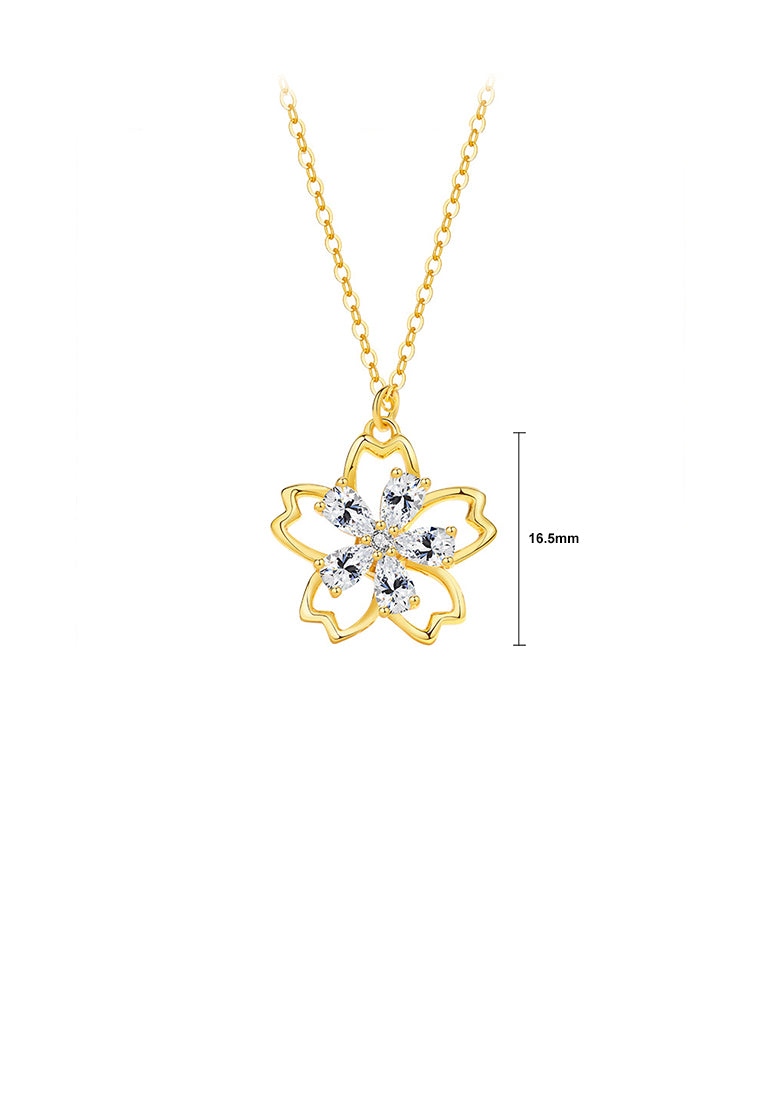 925 Sterling Silver Plated Gold Fashion Simple Rotating Flower Pendant with Cubic Zirconia and Necklace - Luxurious Look