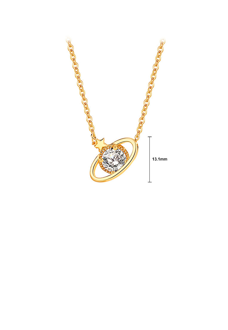925 Sterling Silver Plated Gold Fashion Creative Planet Pendant with Cubic Zirconia and Necklace - Luxurious Look