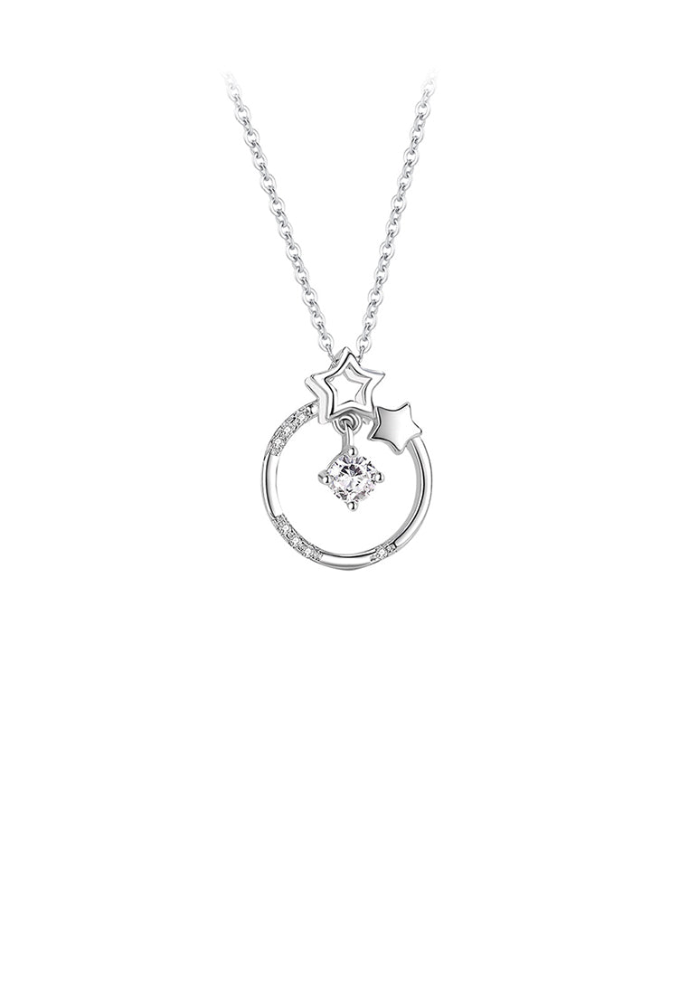 925 Sterling Silver Simple Fashion Star Circle Pendant with Cubic Zirconia and Necklace - Luxurious Look