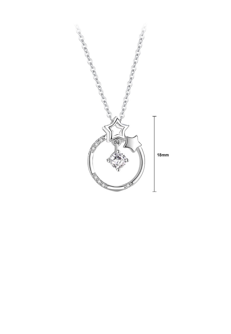 925 Sterling Silver Simple Fashion Star Circle Pendant with Cubic Zirconia and Necklace - Luxurious Look