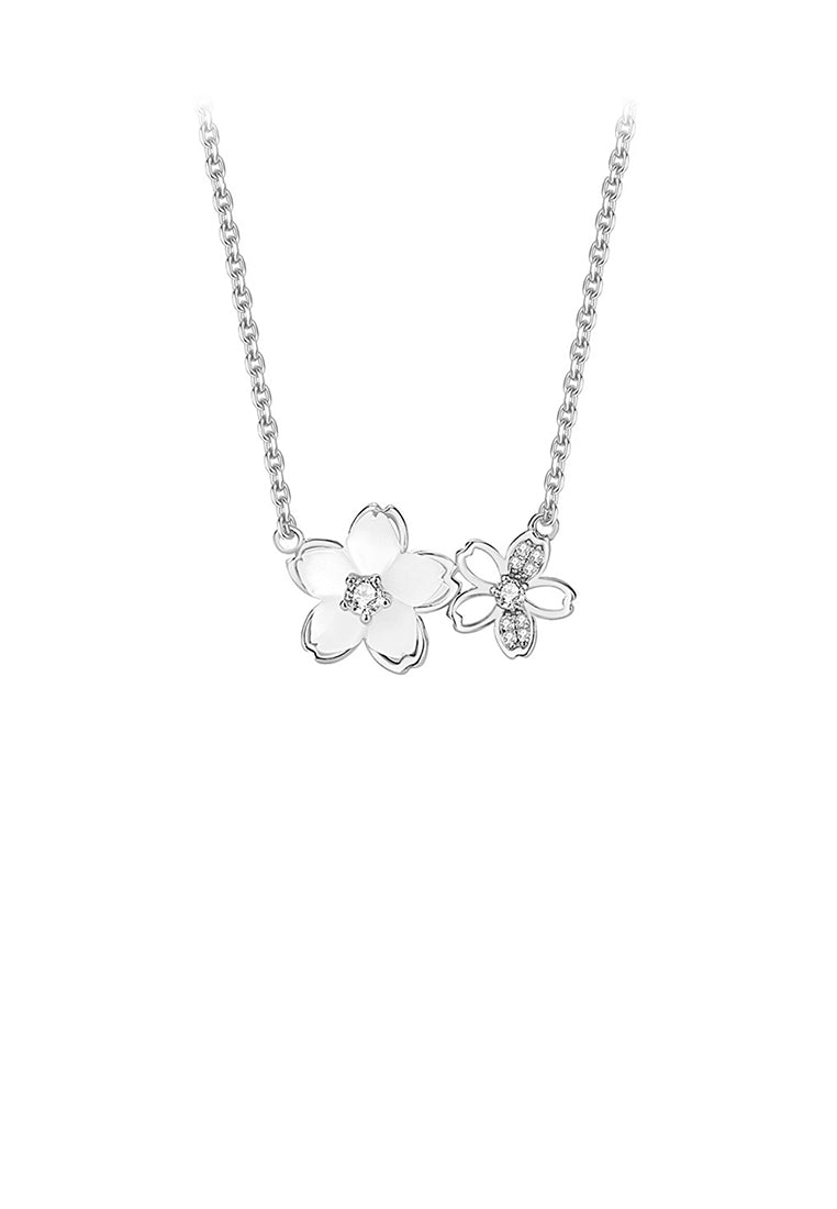 925 Sterling Silver Fashion Sweet Cherry Blossom Pendant with Cubic Zirconia and Necklace - Luxurious Look