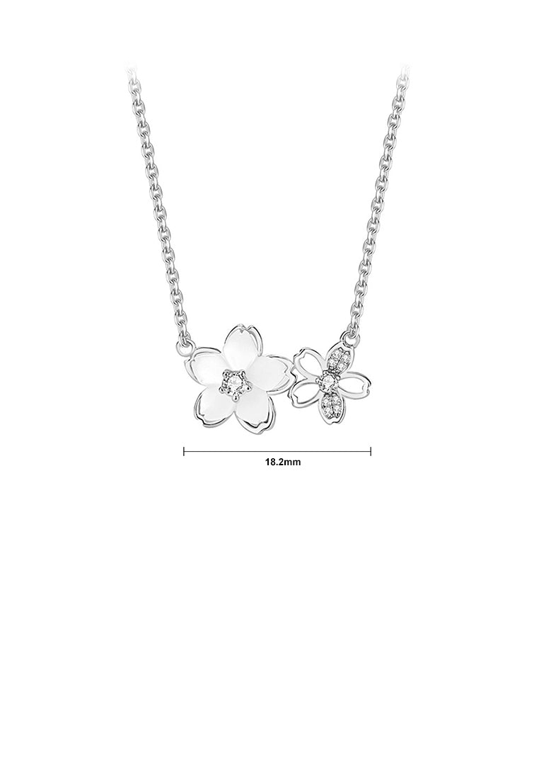 925 Sterling Silver Fashion Sweet Cherry Blossom Pendant with Cubic Zirconia and Necklace - Luxurious Look