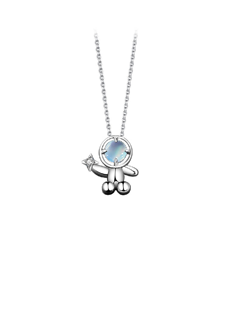 925 Sterling Silver Fashion Creative Astronaut Moonstone Pendant with Cubic Zirconia and Necklace - Luxurious Look