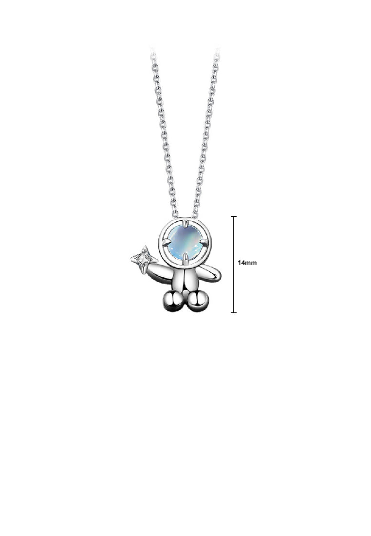 925 Sterling Silver Fashion Creative Astronaut Moonstone Pendant with Cubic Zirconia and Necklace - Luxurious Look