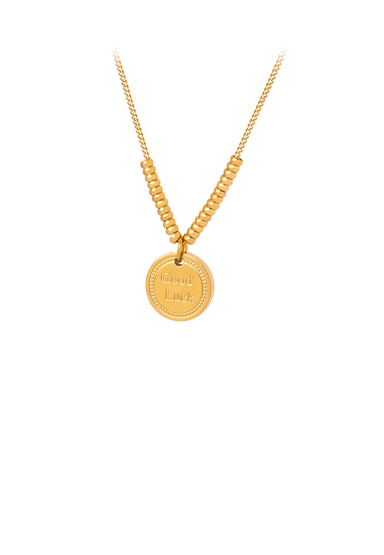 Fashion and Simple Plated Gold 316L Stainless Steel Good Luck Geometric Round Pendant with Necklace