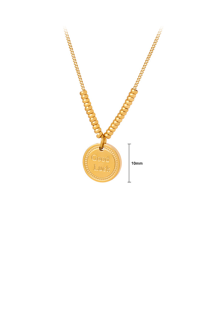 Fashion and Simple Plated Gold 316L Stainless Steel Good Luck Geometric Round Pendant with Necklace