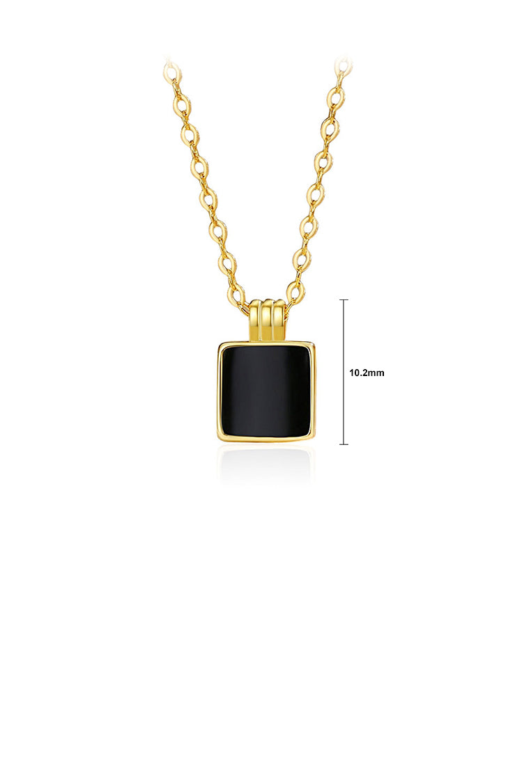 925 Sterling Silver Plated Gold Simple and Fashion Enamel Black Square Geometric Pendant with Necklace