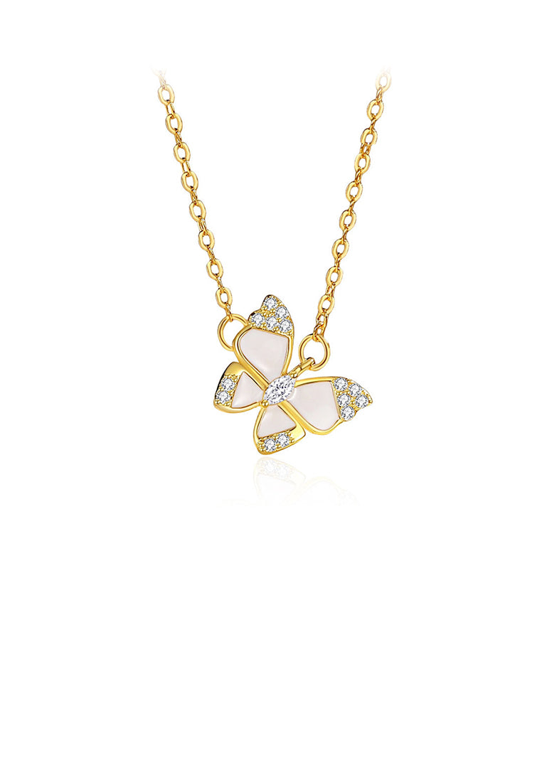 925 Sterling Silver Plated Gold Fashion and Elegant Butterfly Pendant with Cubic Zirconia and Necklace - Luxurious Look