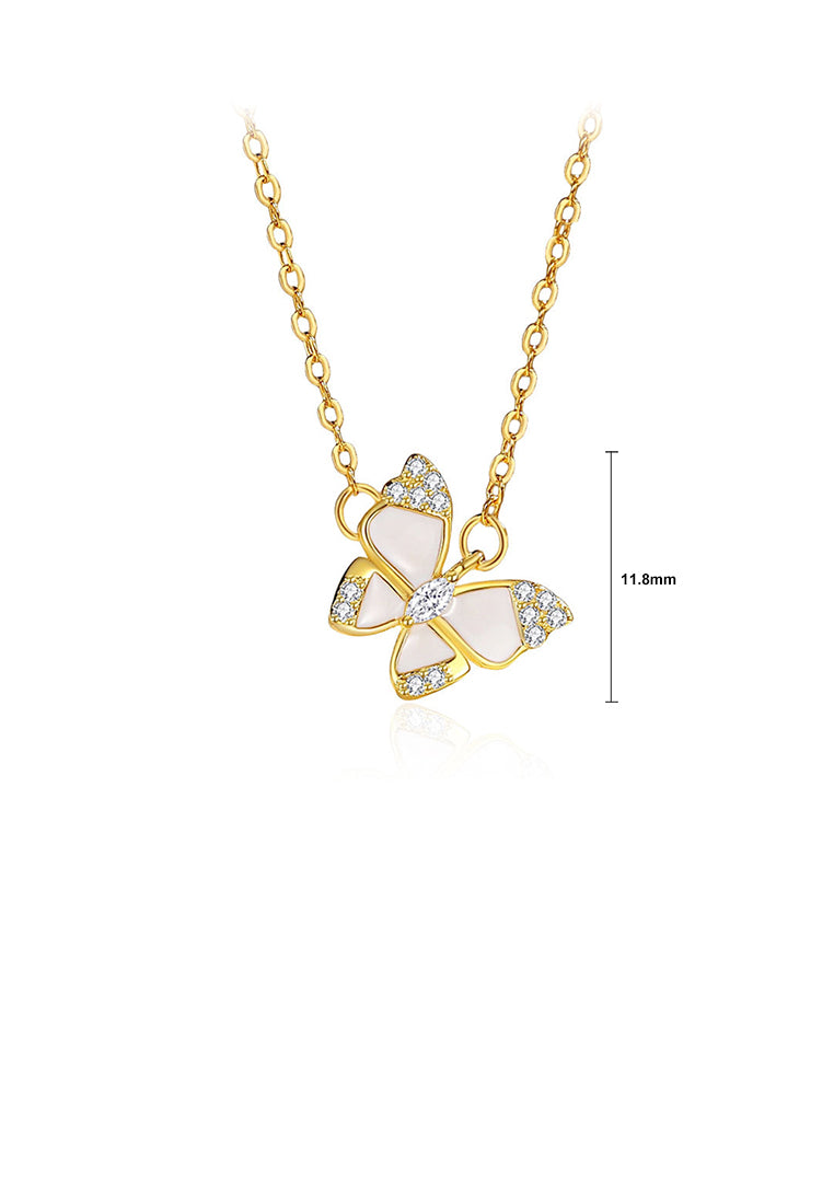 925 Sterling Silver Plated Gold Fashion and Elegant Butterfly Pendant with Cubic Zirconia and Necklace - Luxurious Look