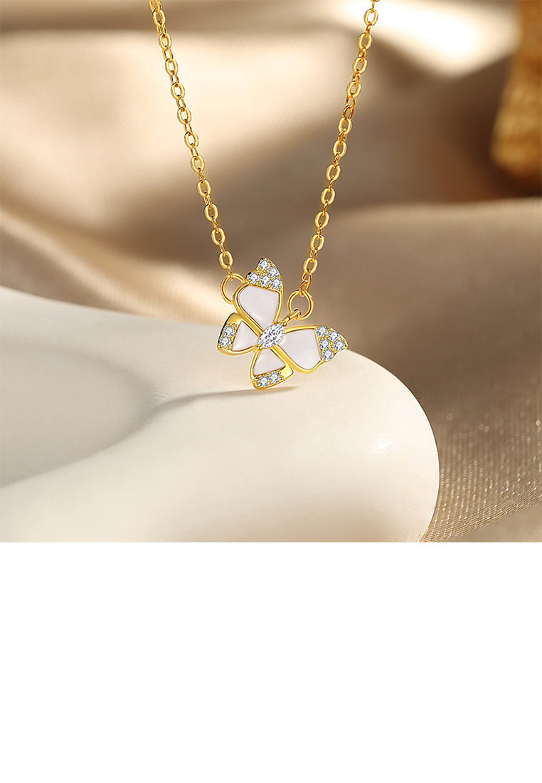 925 Sterling Silver Plated Gold Fashion and Elegant Butterfly Pendant with Cubic Zirconia and Necklace - Luxurious Look