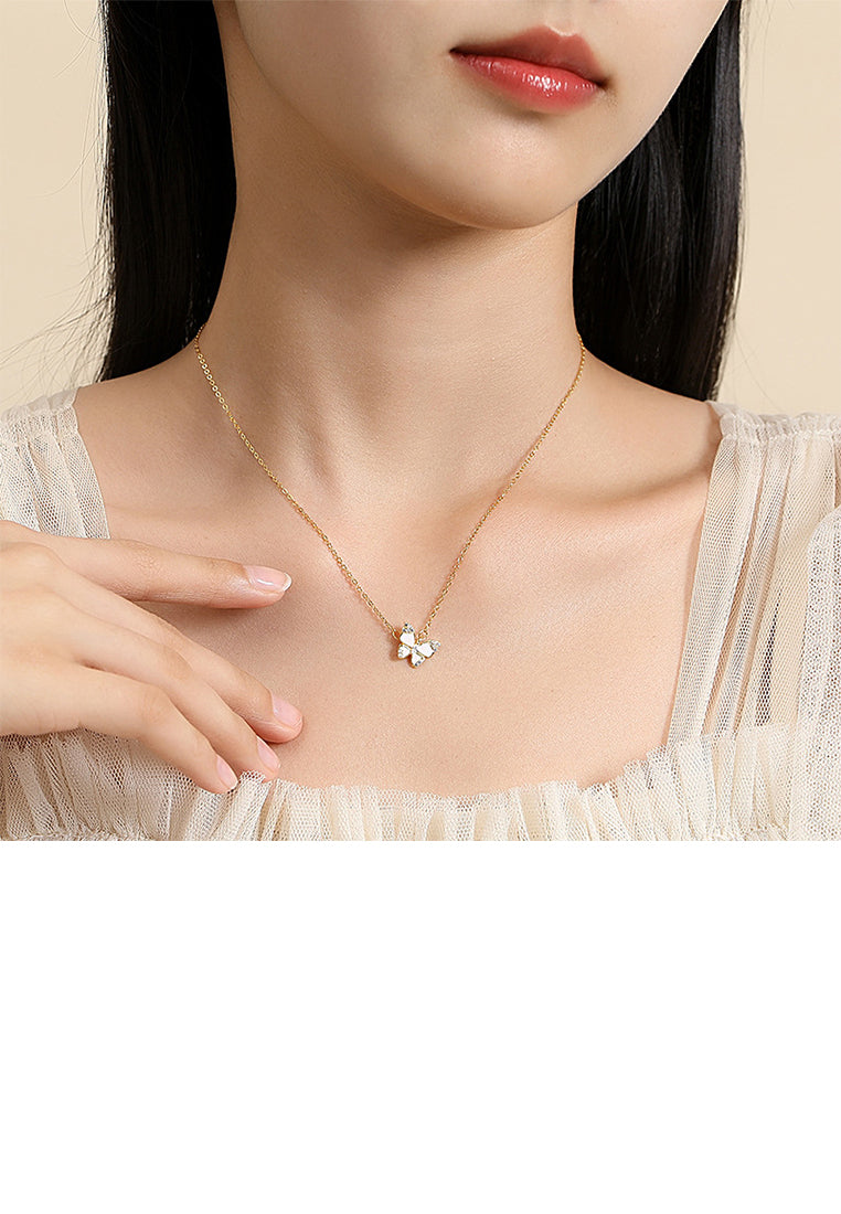 925 Sterling Silver Plated Gold Fashion and Elegant Butterfly Pendant with Cubic Zirconia and Necklace - Luxurious Look