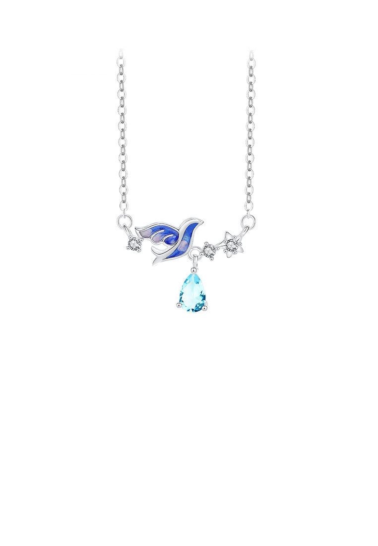 925 Sterling Silver Simple Magpie Star Pendant with Cubic Zirconia and Necklace - Luxurious Look