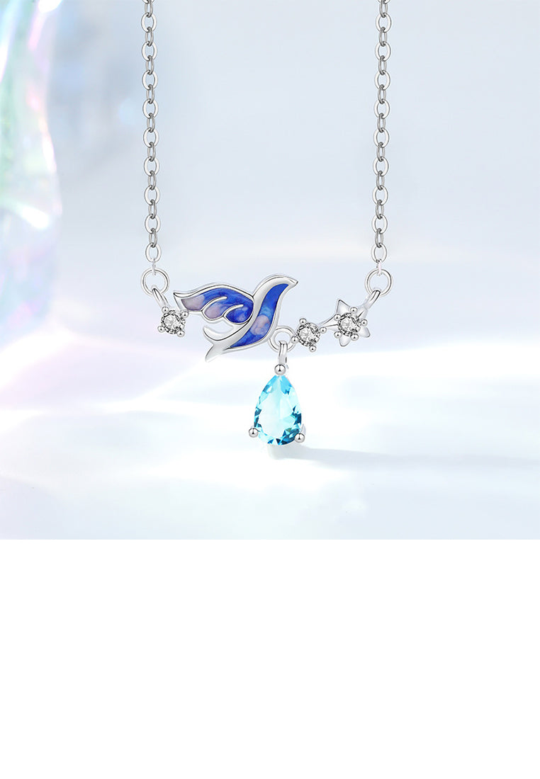 925 Sterling Silver Simple Magpie Star Pendant with Cubic Zirconia and Necklace - Luxurious Look