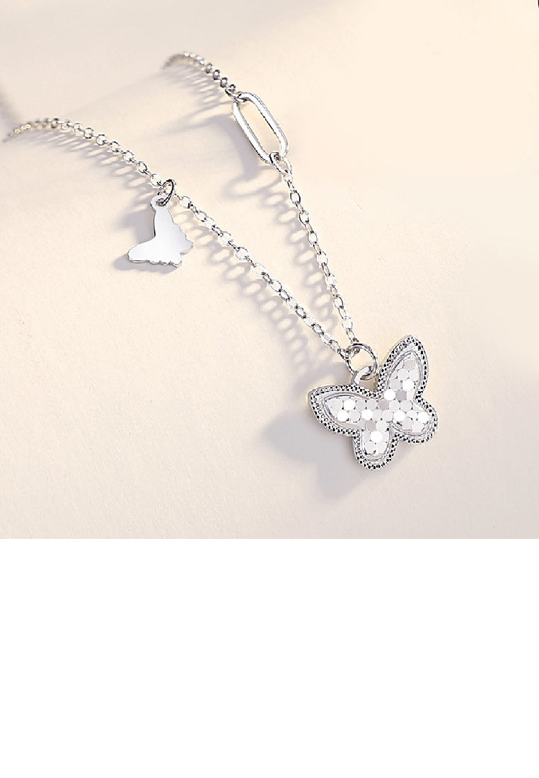 925 Sterling Silver Fashion Temperament Butterfly Sparkling Pendant with Necklace
