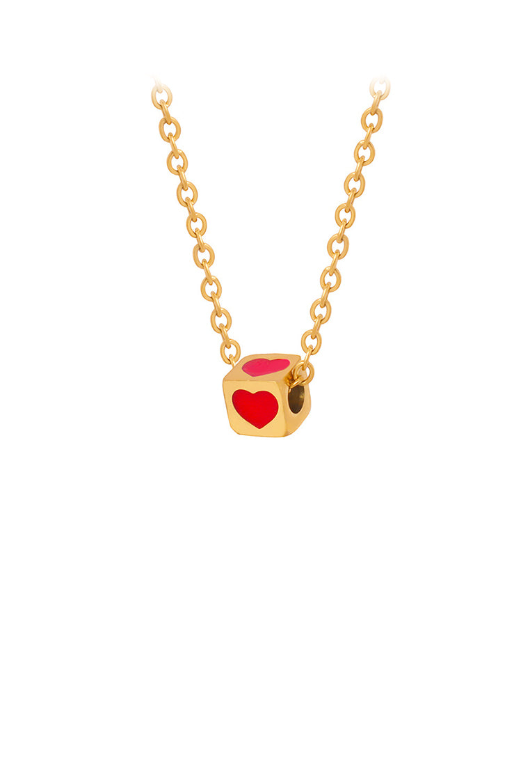 Fashion and Simple Plated Gold 316L Stainless Steel Heart-shaped Geometric Square Pendant with Necklace
