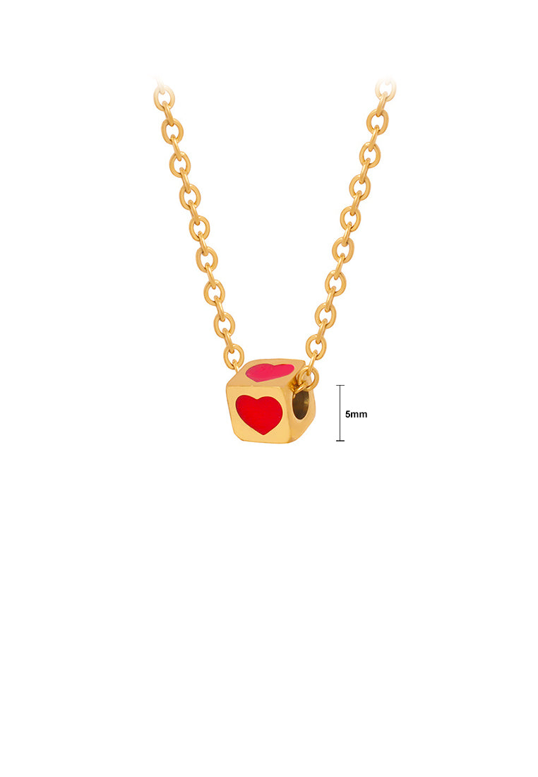 Fashion and Simple Plated Gold 316L Stainless Steel Heart-shaped Geometric Square Pendant with Necklace