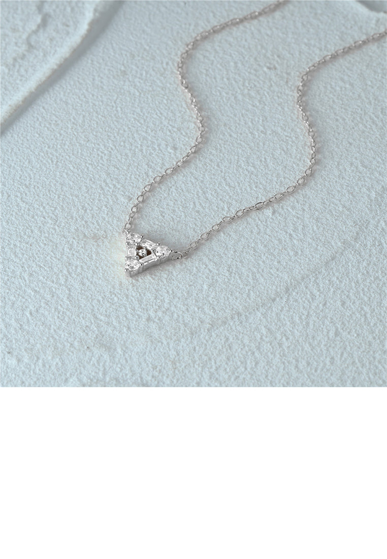 925 Sterling Silver Simple and Fashion Triangle Geometric Pendant with Cubic Zirconia and Necklace - Luxurious Look